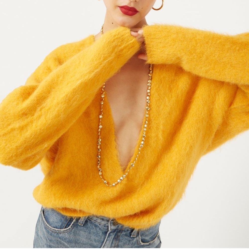EQUIPMENT CELONNETTE WOOL SWEATER CITRUS ALPACA DEEP V-NECK FUZZY SOFT NEW READ